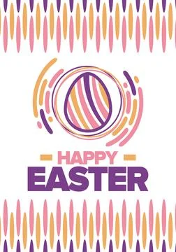 Happy Easter in April. Christian spring holiday. Eggs with patterns. Vector art イラスト素材