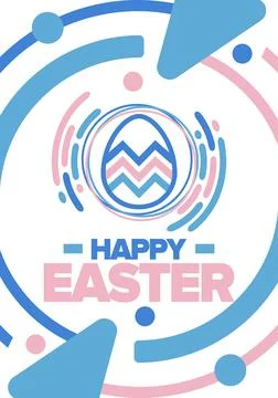 Happy Easter in April. Christian spring holiday. Eggs with patterns. Vector art Stockillustratie