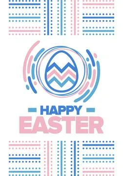 Happy Easter in April. Christian spring holiday. Eggs with patterns. Vector art Stock Illustration