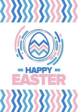 Happy Easter in April. Christian spring holiday. Eggs with patterns. Vector art Stockillustratie