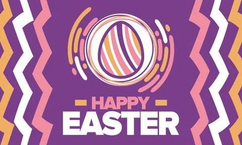 Happy Easter in April. Christian spring holiday. Eggs with patterns. Vector art イラスト素材