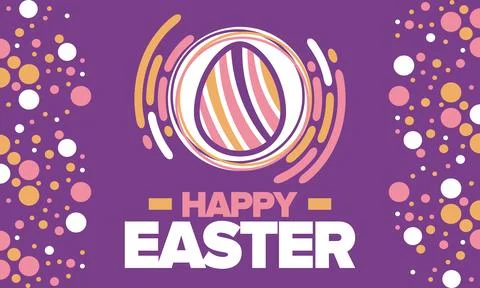 Happy Easter in April. Christian spring holiday. Eggs with patterns. Vector art イラスト素材