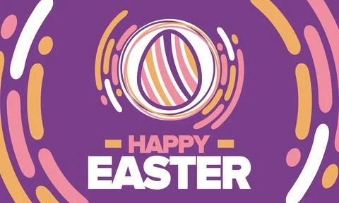 Happy Easter in April. Christian spring holiday. Eggs with patterns. Vector art イラスト素材