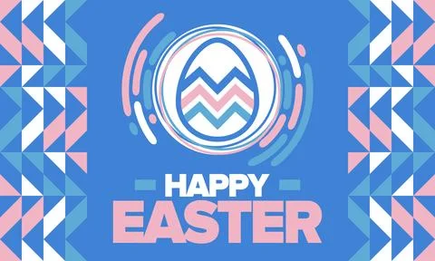 Happy Easter in April. Christian spring holiday. Eggs with patterns. Vector art イラスト素材
