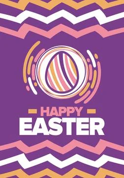Happy Easter in April. Christian spring holiday. Eggs with patterns. Vector art Stockillustratie