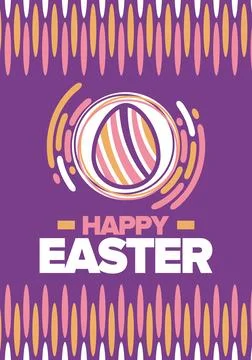 Happy Easter in April. Christian spring holiday. Eggs with patterns. Vector art イラスト素材
