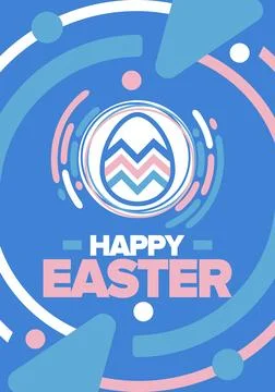Happy Easter in April. Christian spring holiday. Eggs with patterns. Vector art Stock Illustration