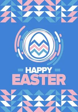 Happy Easter in April. Christian spring holiday. Eggs with patterns. Vector art Stock Illustration