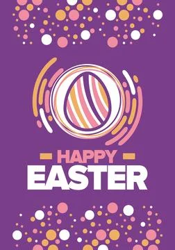 Happy Easter in April. Christian spring holiday. Eggs with patterns. Vector art Stockillustratie