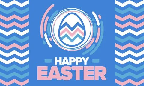 Happy Easter in April. Christian spring holiday. Eggs with patterns. Vector art Stockillustratie