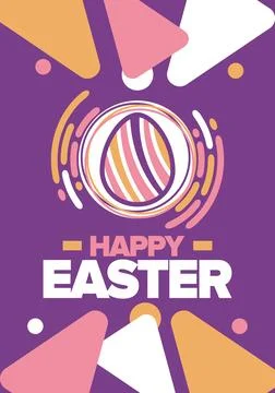 Happy Easter in April. Christian spring holiday. Eggs with patterns. Vector art Stock Illustration