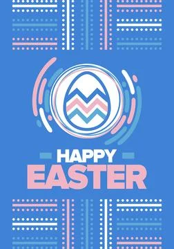 Happy Easter in April. Christian spring holiday. Eggs with patterns. Vector art Stockillustratie