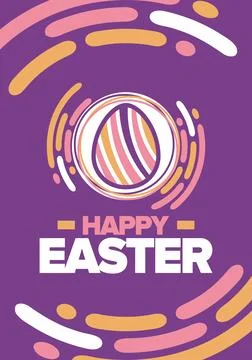 Happy Easter in April. Christian spring holiday. Eggs with patterns. Vector art Stockillustratie