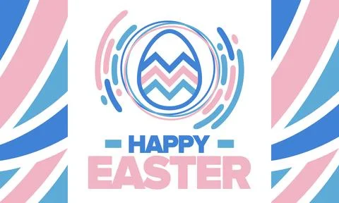 Happy Easter in April. Christian spring holiday. Eggs with patterns. Vector art Stock Illustration