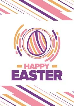 Happy Easter in April. Christian spring holiday. Eggs with patterns. Vector art Stockillustratie
