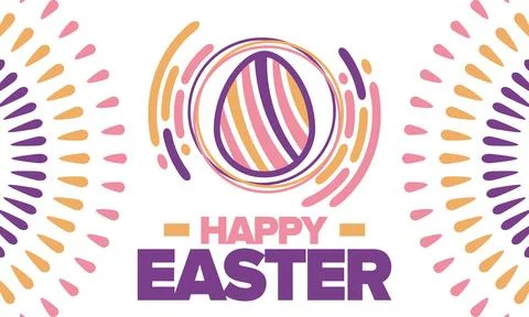 Happy Easter in April. Christian spring holiday. Eggs with patterns. Vector art イラスト素材