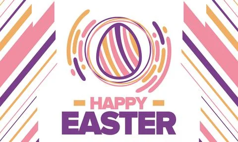 Happy Easter in April. Christian spring holiday. Eggs with patterns. Vector art Illustrazione stock