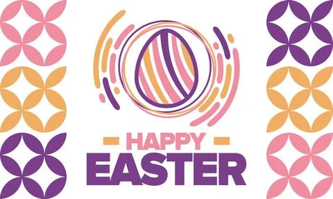Happy Easter in April. Christian spring holiday. Eggs with patterns. Vector art Stock Illustration