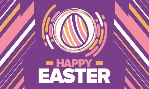 Happy Easter in April. Christian spring holiday. Eggs with patterns. Vector art Illustrazione stock
