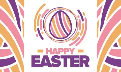 Happy Easter in April. Christian spring holiday. Eggs with patterns. Vector art Stockillustratie