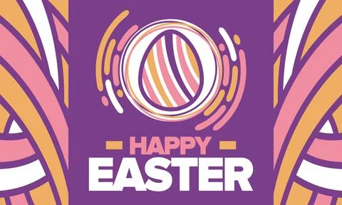 Happy Easter in April. Christian spring holiday. Eggs with patterns. Vector art Stockillustratie