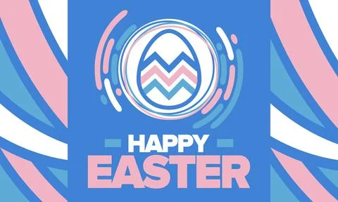 Happy Easter in April. Christian spring holiday. Eggs with patterns. Vector art Stock Illustration