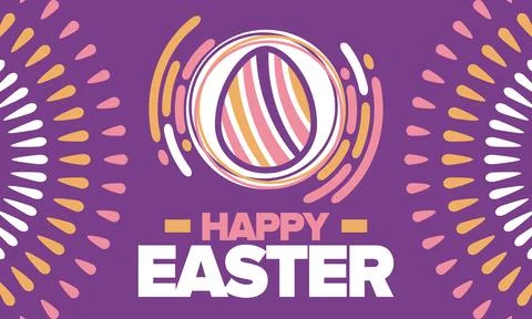 Happy Easter in April. Christian spring holiday. Eggs with patterns. Vector art Stockillustratie