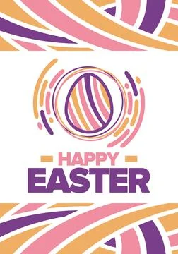 Happy Easter in April. Christian spring holiday. Eggs with patterns. Vector art Stock Illustration