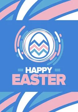 Happy Easter in April. Christian spring holiday. Eggs with patterns. Vector art Illustrazione stock