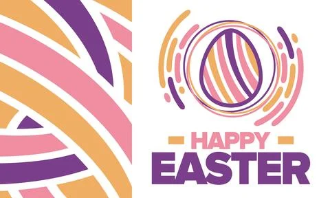 Happy Easter in April. Christian spring holiday. Eggs with patterns. Vector art イラスト素材