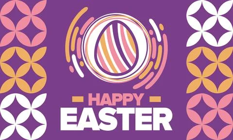 Happy Easter in April. Christian spring holiday. Eggs with patterns. Vector art Stockillustratie