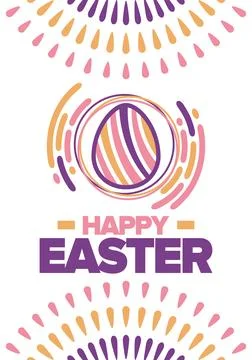 Happy Easter in April. Christian spring holiday. Eggs with patterns. Vector art Stockillustratie