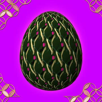Happy Easter, Artfully designed and colorful 3D easter egg, 3D illustration o イラスト素材