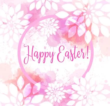 Happy Easter background. with abstract florals. Greeting card. Pink colored. Stock Illustration