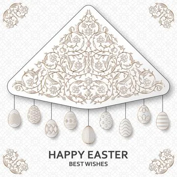 Happy Easter background with arabesque floral pattern. Good design template for 스톡 일러스트