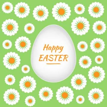 Happy Easter background with chamomile flowers and holiday greetings in egg f Stock Illustration