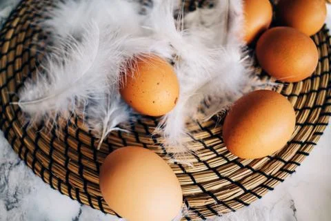 Happy Easter background, chicken eggs Stock Photos