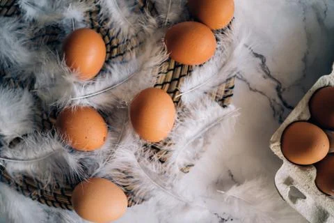 Happy Easter background, chicken eggs Stock Photos