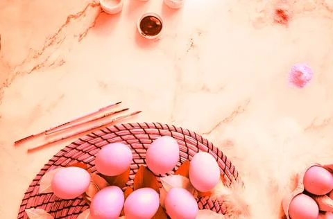 Happy Easter background, chicken eggs Stock Photos