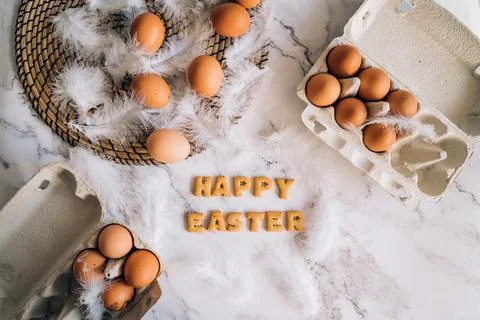 Happy Easter background, chicken eggs Stock Photos
