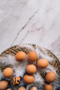 Happy Easter background, chicken eggs Stock Photos