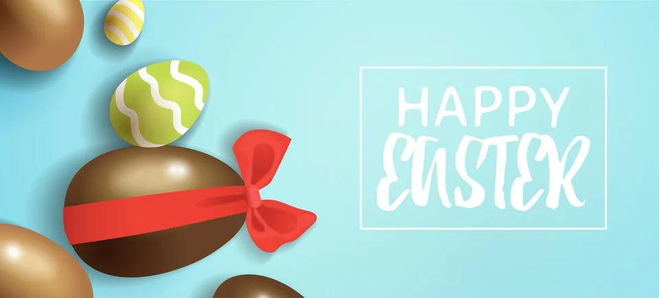 Happy Easter background with chocolate eggs flat lay Illustrazione stock