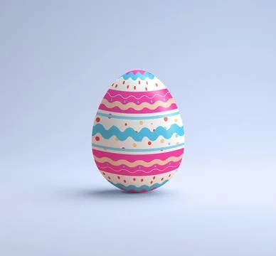 Happy Easter background. Colorful decor egg in 3D rendering. Painted pattern, Illustrazione stock