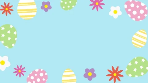Happy Easter background with colorful Easter eggs and flowers. Stock Footage 330925808