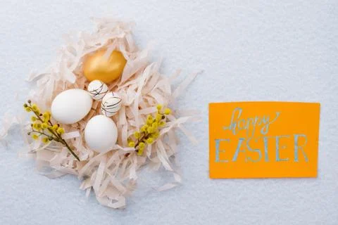 Happy Easter background with delicate composition. Stock Photos