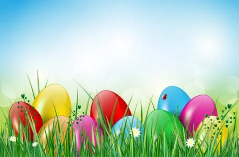 Happy Easter background with easter eggs in grass Stock Illustration