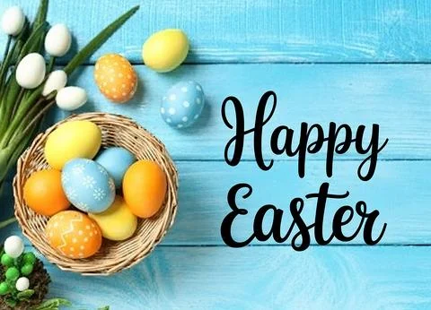 Happy Easter Background with easter eggs Stock Photos