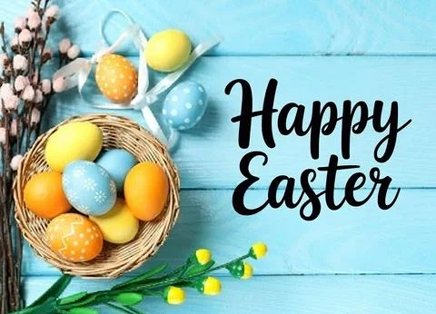 Happy Easter Background with easter eggs Stock Photos