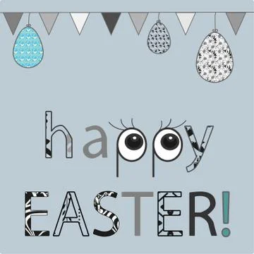 Happy easter background with eggs and flags. Greeting card fashion design Illustrazione stock