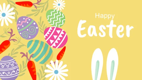 Happy Easter Background with Eggs, Carrots and Bunny Ears Video stock 331639181